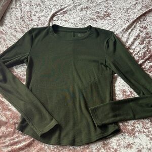 American Eagle Olive Green Long Sleeve Crewneck Top